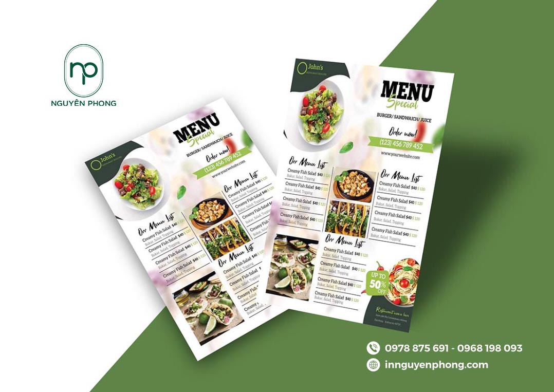 Menu món ăn, đồ uống tại nhà hàng